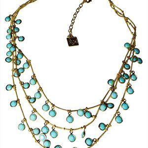 Double Sided Light Turquoise Opaque Pear Shaped Bead Necklace  70's tagged